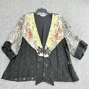 SPENCER ALEXIS Kimono Jacket Black Sheer Lace Silk Blend Mixed Media Art to Wear